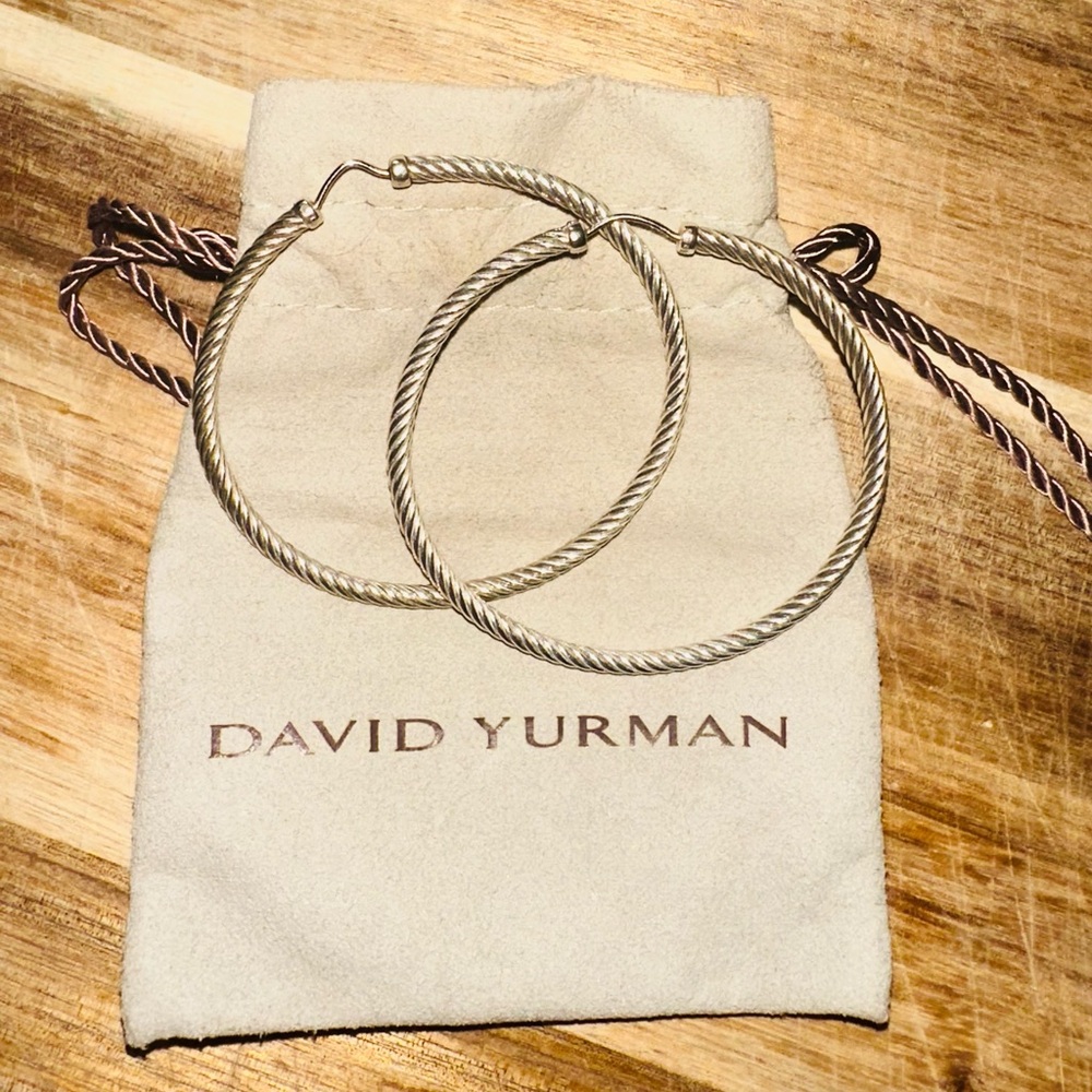 David Yurman Large Cable Oval Twisted Silver Hoop Earrings
